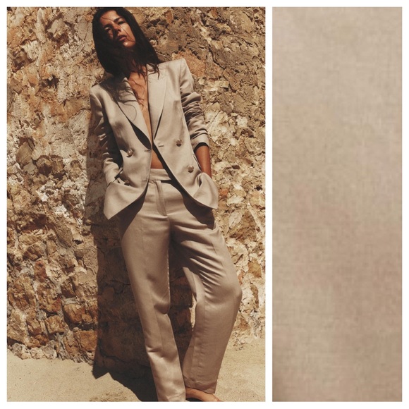 NWT. Zara Beige Viscose/Linen Blend Slim Fit High-Waisted Trousers. Size M. - Picture 2 of 9